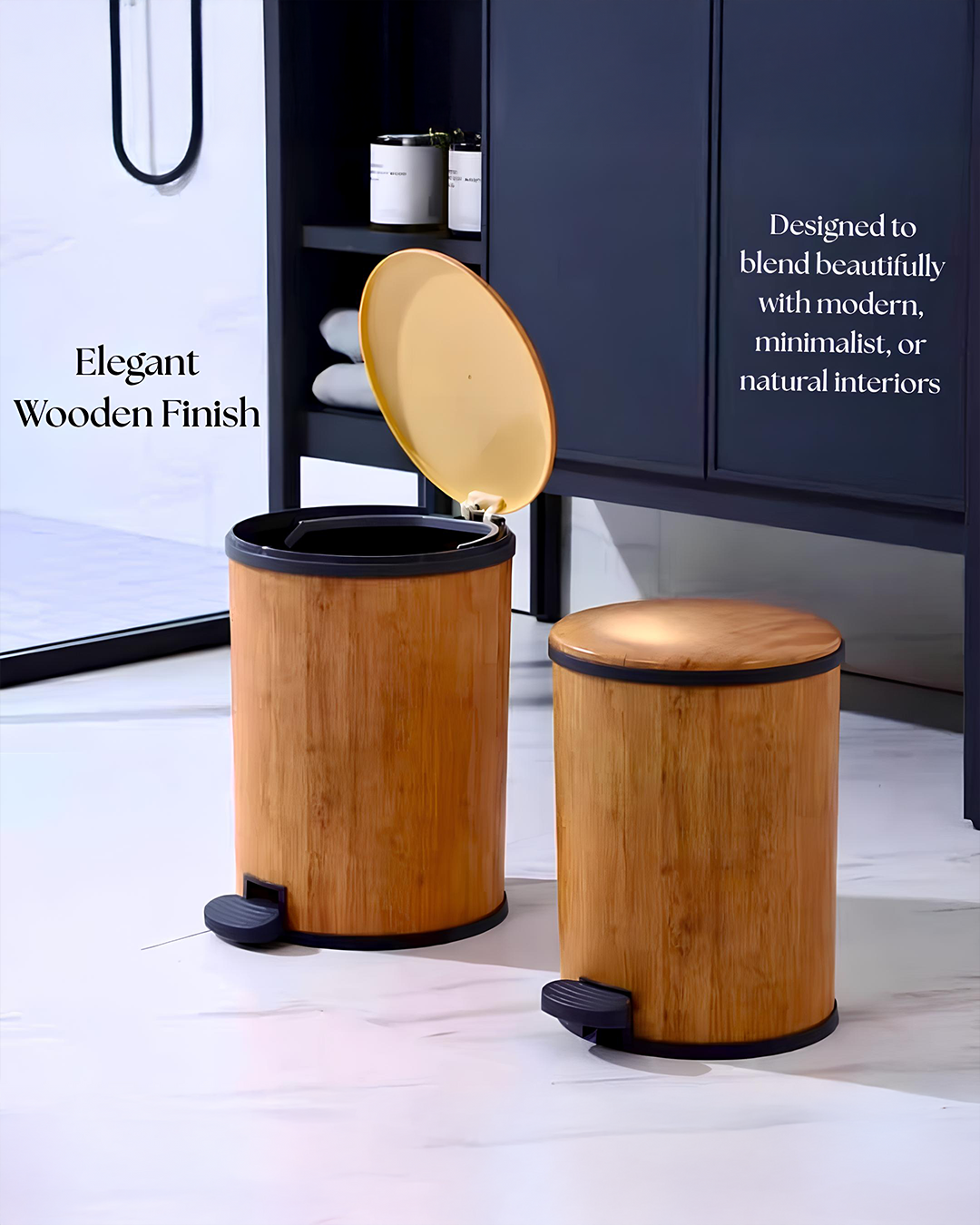 Easy Carry Dustbin Wooden Finish
