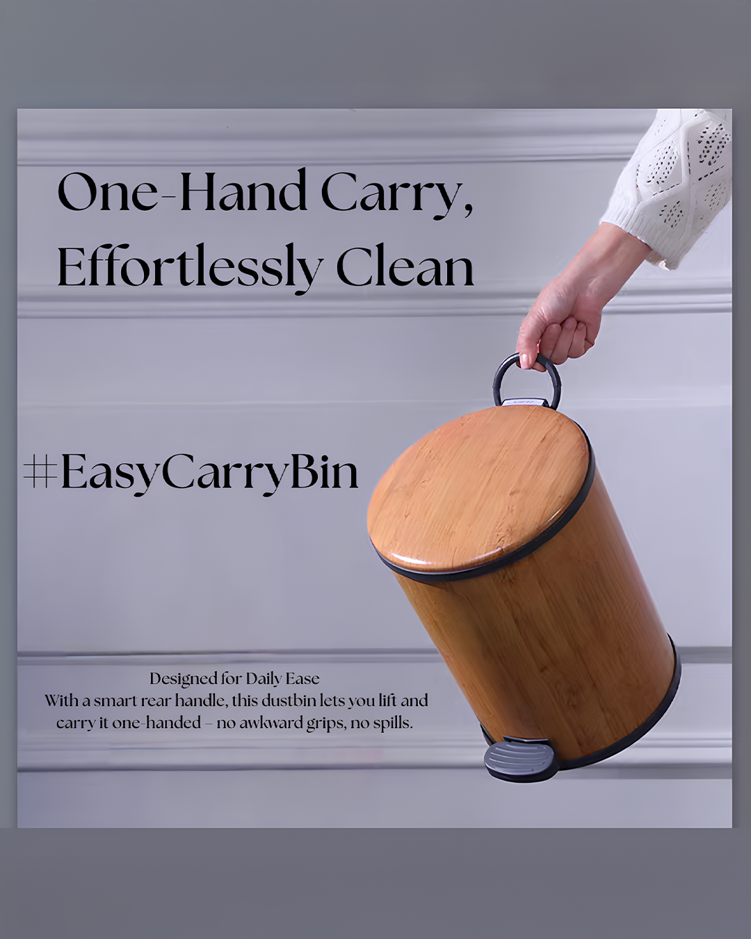 Easy Carry Dustbin Wooden Finish