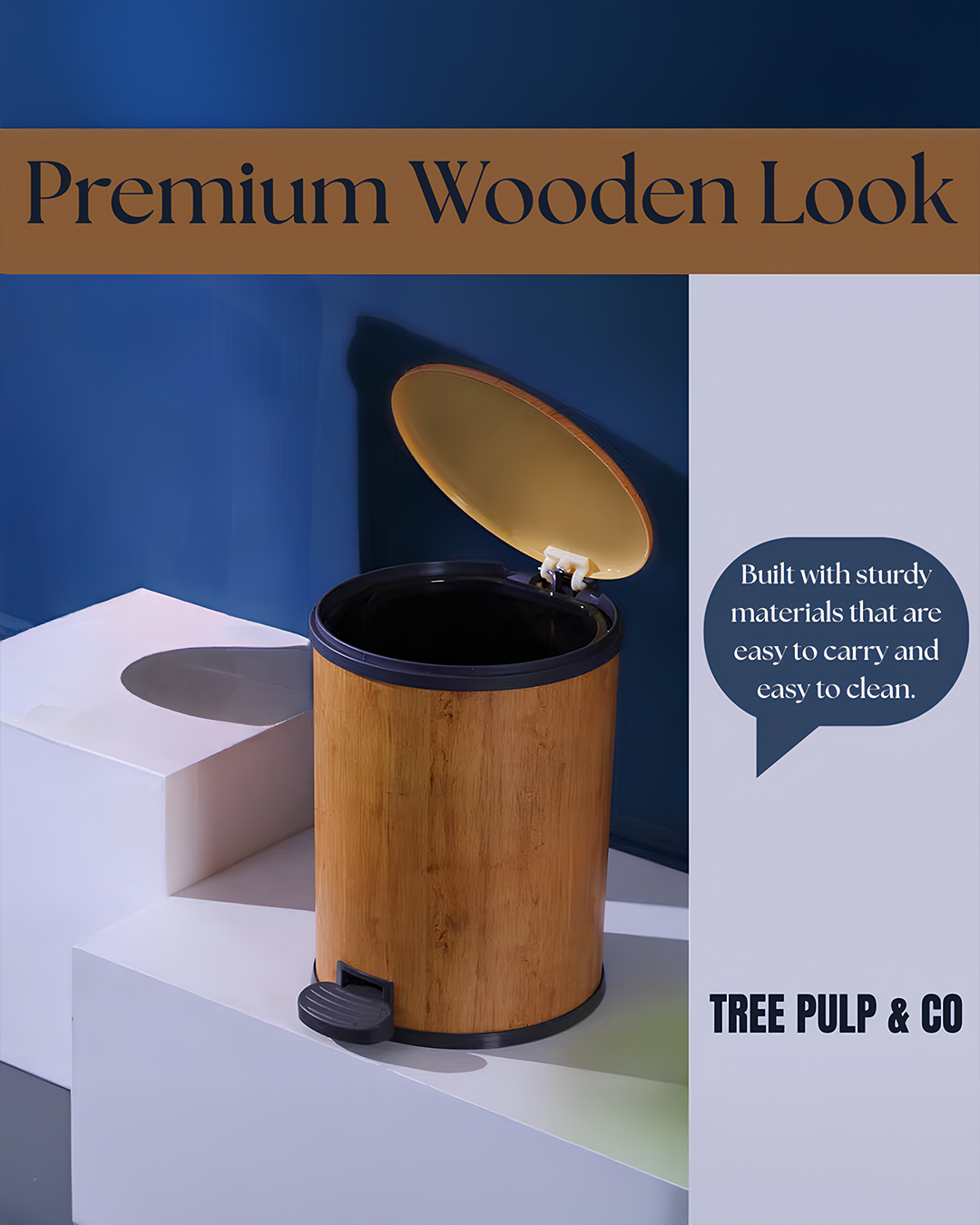 Easy Carry Dustbin Wooden Finish