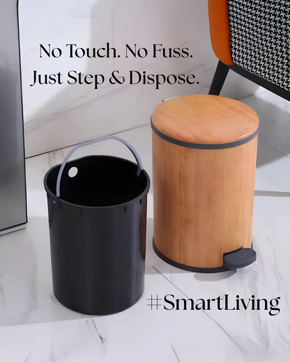 Easy Carry Dustbin Wooden Finish