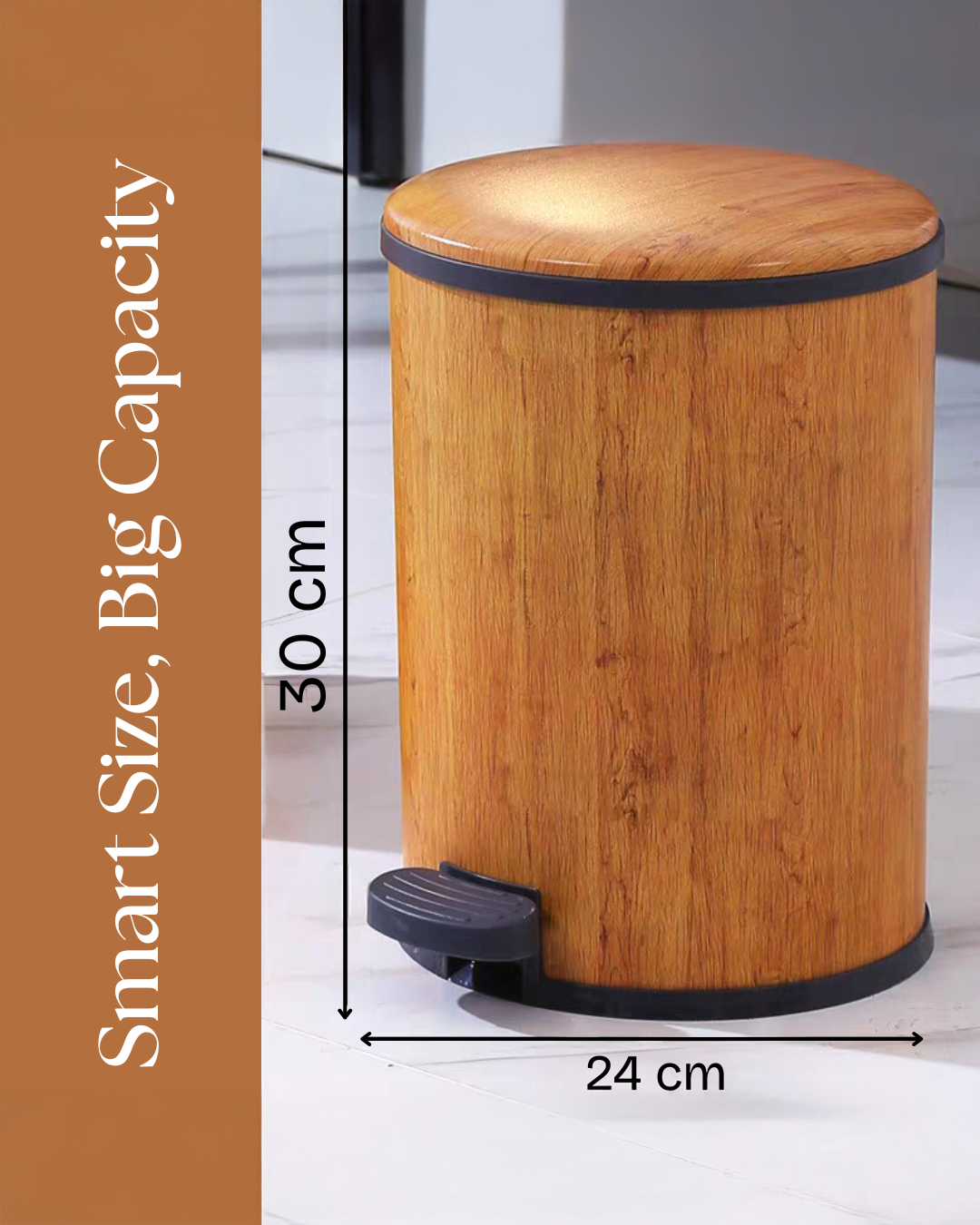 Easy Carry Dustbin Wooden Finish